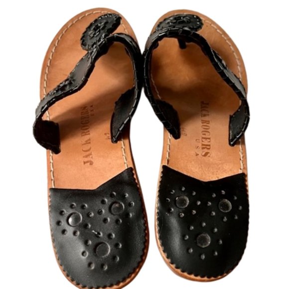 Jack Rogers Wedge Low Heel Sandals - Black Leather - 6M - Picture 4 of 11